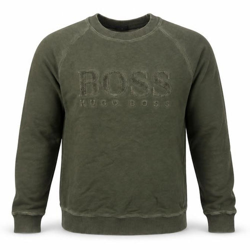 Hugo Boss Men's Green Pullover Sweatshirt S Crew Neck Logo Cotton