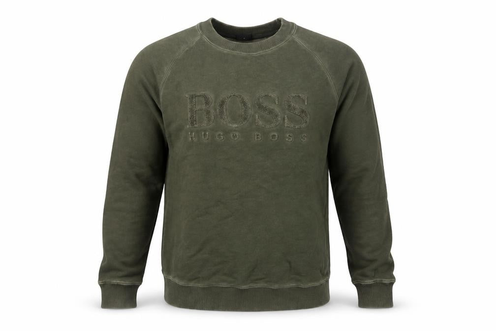 Hugo Boss Men's Green Pullover Sweatshirt S Crew Neck Logo Cotton