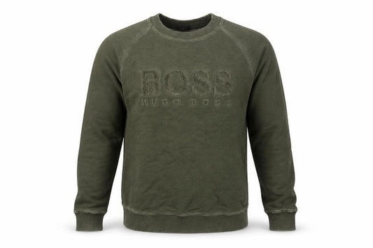 Hugo Boss Men's Green Pullover Sweatshirt S Crew Neck Logo Cotton