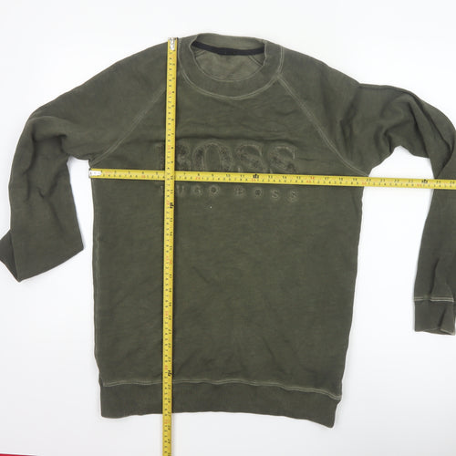 Hugo Boss Men's Green Pullover Sweatshirt S Crew Neck Logo Cotton