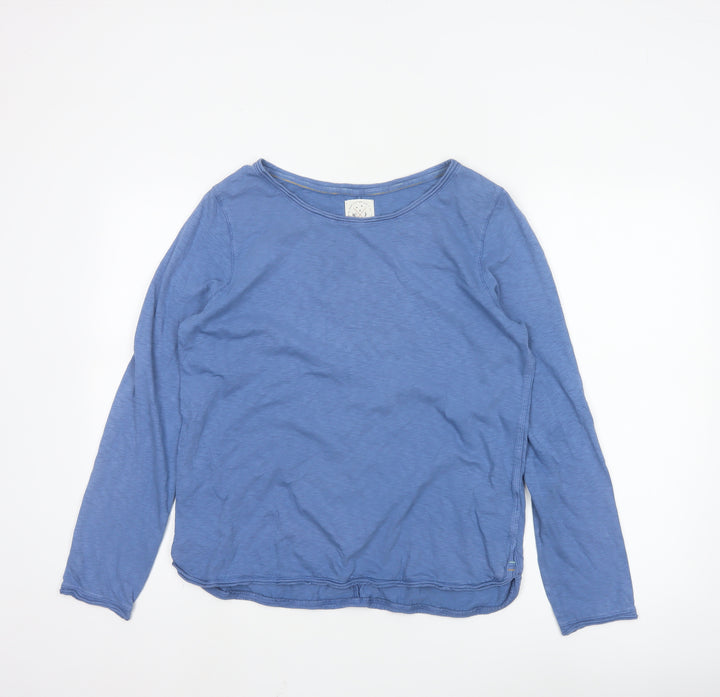 White Stuff Women Blue Cotton Long Sleeve Basic T-Shirt UK 12