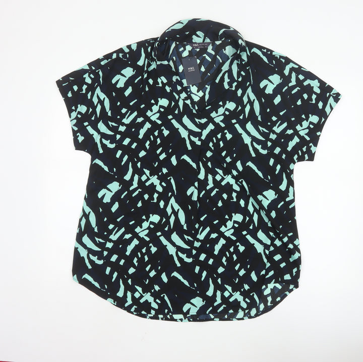 Marks and Spencer Women Blue Abstract Short Sleeve Blouse Size 12
