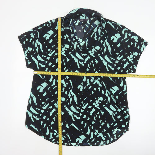 Marks and Spencer Women Blue Abstract Short Sleeve Blouse Size 12