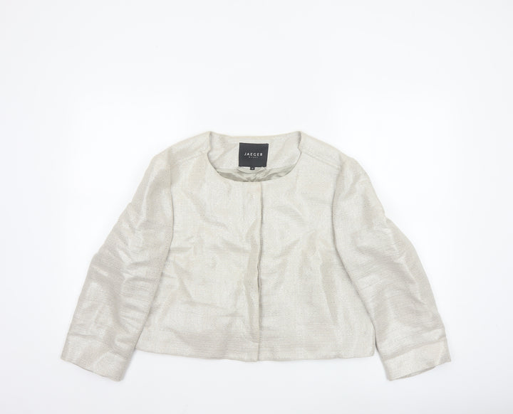 Jaeger Women Ivory Linen Blend Cropped Suit Jacket Size 16