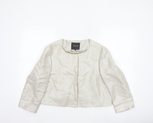 Jaeger Women Ivory Linen Blend Cropped Suit Jacket Size 16