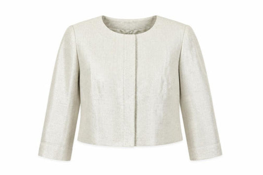 Jaeger Women Ivory Linen Blend Cropped Suit Jacket Size 16