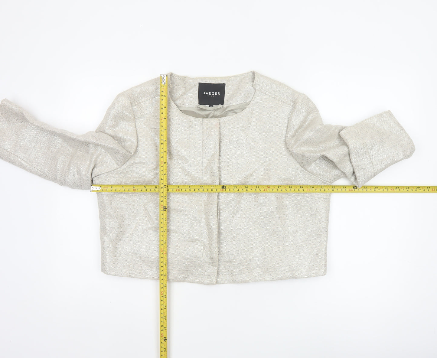 Jaeger Women Ivory Linen Blend Cropped Suit Jacket Size 16