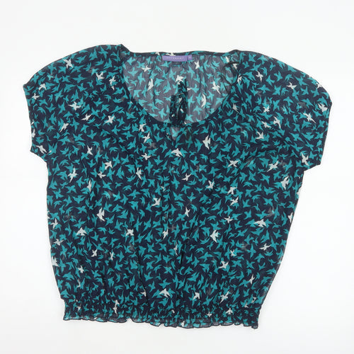 Autonomy Womens Blue Bird Print Short Sleeve Blouse Size 20