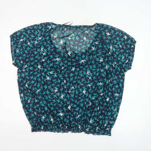 Autonomy Womens Blue Bird Print Short Sleeve Blouse Size 20