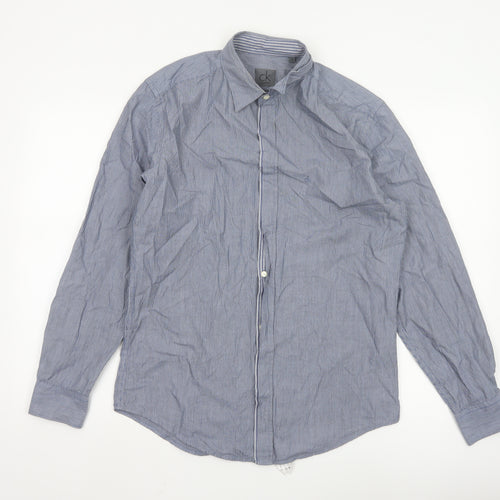 Calvin Klein Men's Blue Striped Regular Fit Long Sleeve Button-Up Shirt Size S