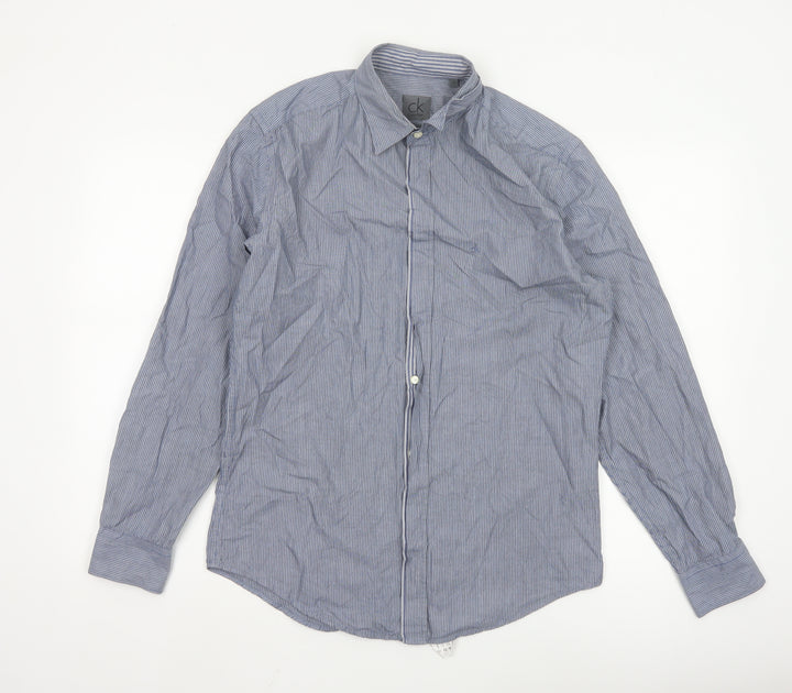 Calvin Klein Men's Blue Striped Regular Fit Long Sleeve Button-Up Shirt Size S