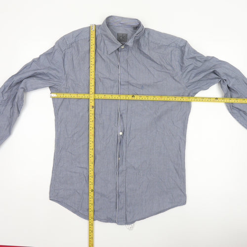 Calvin Klein Men's Blue Striped Regular Fit Long Sleeve Button-Up Shirt Size S