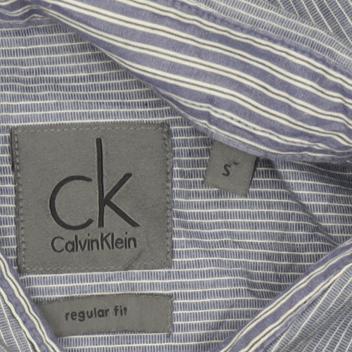 Calvin Klein Men's Blue Striped Regular Fit Long Sleeve Button-Up Shirt Size S