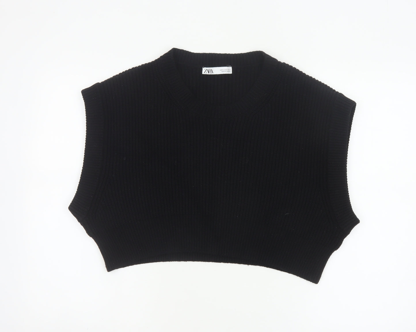 ZARA Women Black Sleeveless Knit Vest Jumper Size S