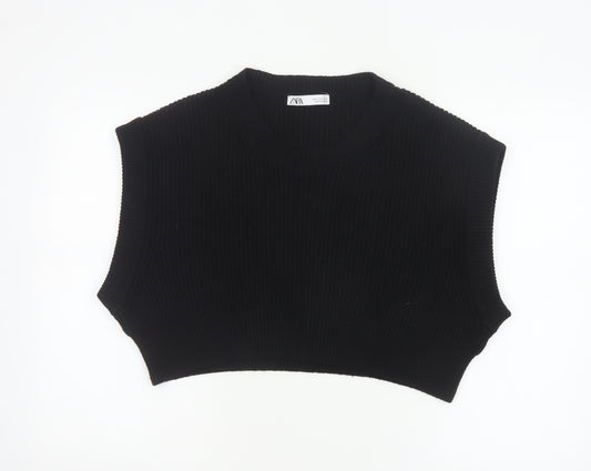 ZARA Women Black Sleeveless Knit Vest Jumper Size S