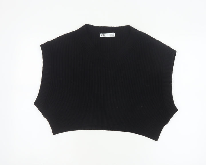 ZARA Women Black Sleeveless Knit Vest Jumper Size S