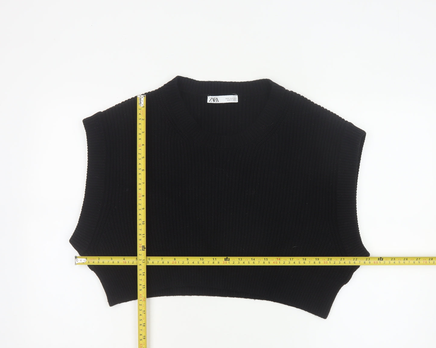 ZARA Women Black Sleeveless Knit Vest Jumper Size S