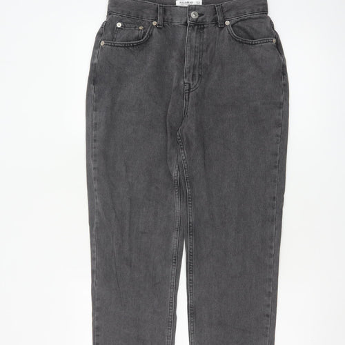 Pull&Bear Women Grey Mom Jeans Size 10 High Rise Cotton Denim