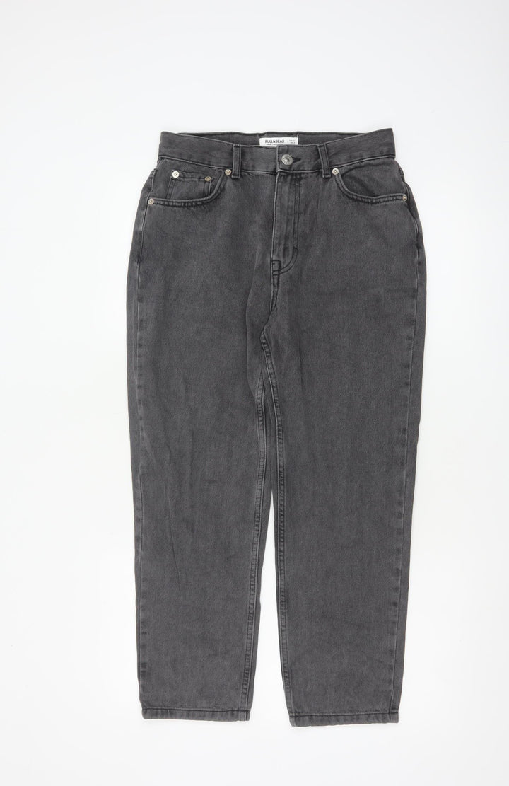 Pull&Bear Women Grey Mom Jeans Size 10 High Rise Cotton Denim