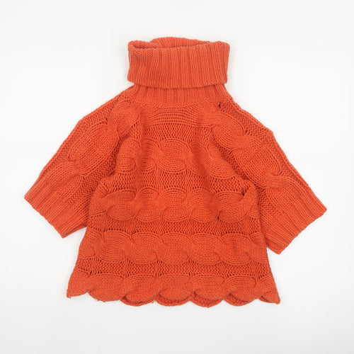 French Connection Women's Orange Roll Neck Chunky-Knit Jumper Size S