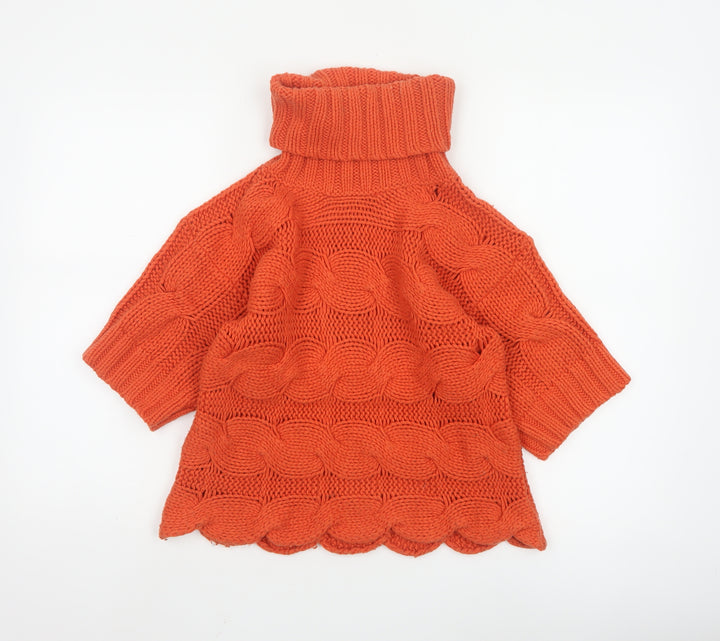French Connection Women's Orange Roll Neck Chunky-Knit Jumper Size S