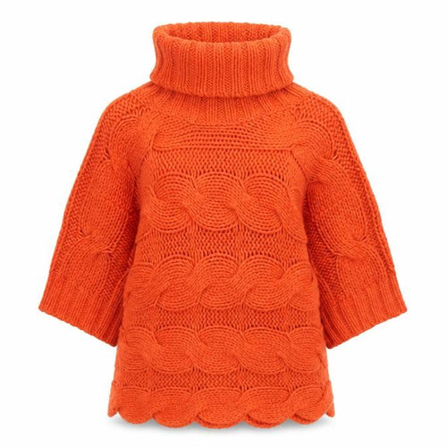 French Connection Women's Orange Roll Neck Chunky-Knit Jumper Size S