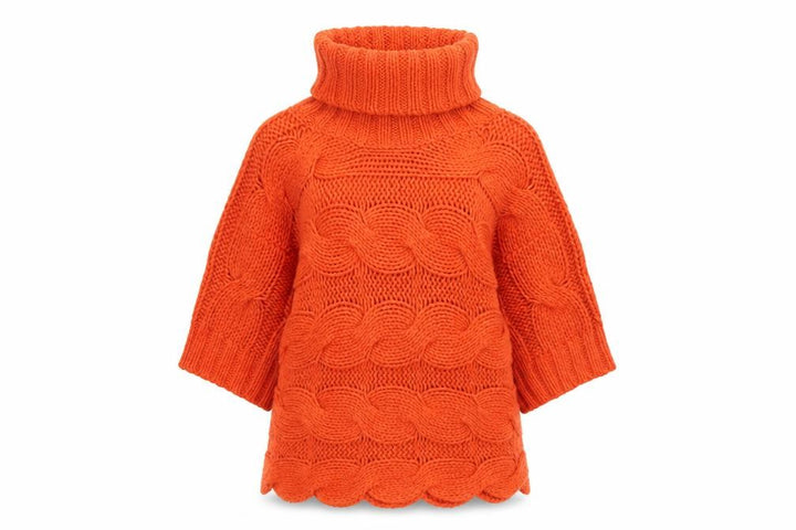 French Connection Women's Orange Roll Neck Chunky-Knit Jumper Size S