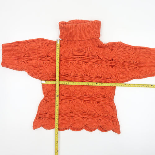 French Connection Women's Orange Roll Neck Chunky-Knit Jumper Size S