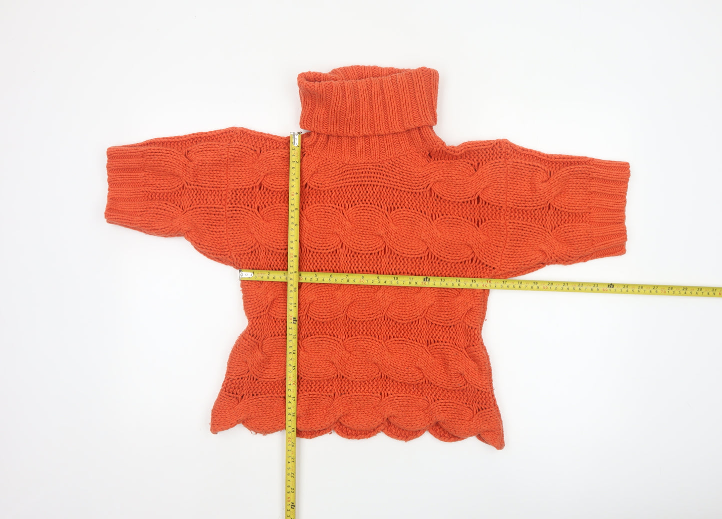 French Connection Women's Orange Roll Neck Chunky-Knit Jumper Size S