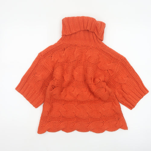 French Connection Women's Orange Roll Neck Chunky-Knit Jumper Size S