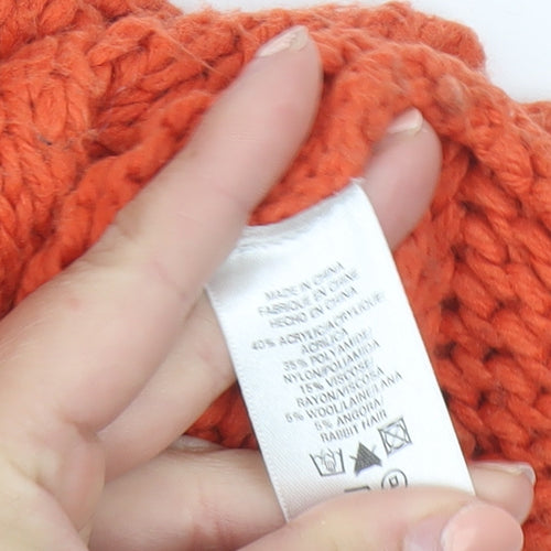 French Connection Women's Orange Roll Neck Chunky-Knit Jumper Size S