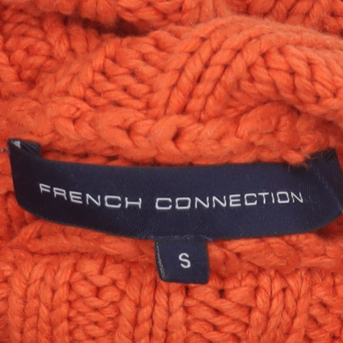 French Connection Women's Orange Roll Neck Chunky-Knit Jumper Size S