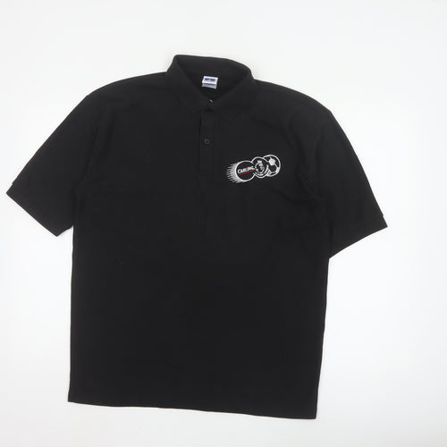 Russell Men’s Black Polo Shirt L Carling Embroidered Beer Logo
