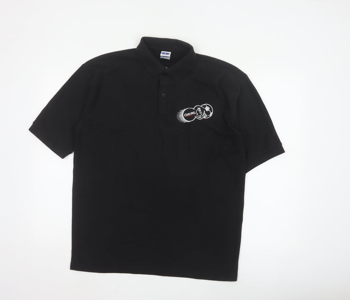 Russell Men’s Black Polo Shirt L Carling Embroidered Beer Logo