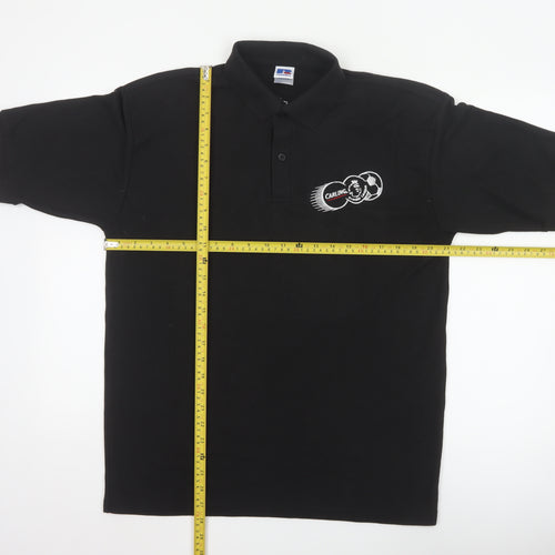 Russell Men’s Black Polo Shirt L Carling Embroidered Beer Logo