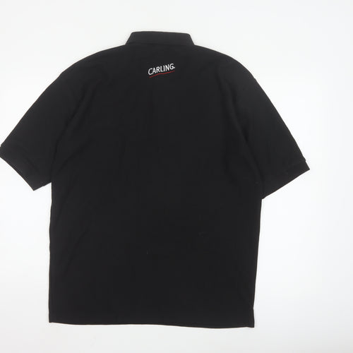 Russell Men’s Black Polo Shirt L Carling Embroidered Beer Logo