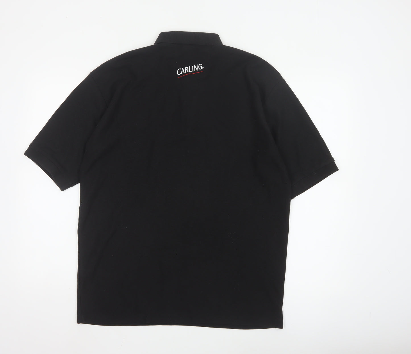 Russell Men’s Black Polo Shirt L Carling Embroidered Beer Logo