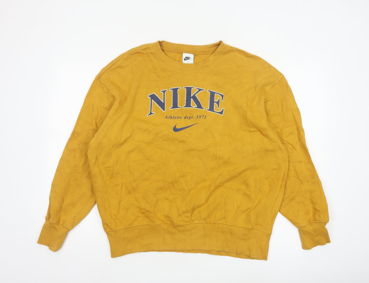 Nike Men's Yellow Pullover Crew Neck Logo Sweatshirt Size S