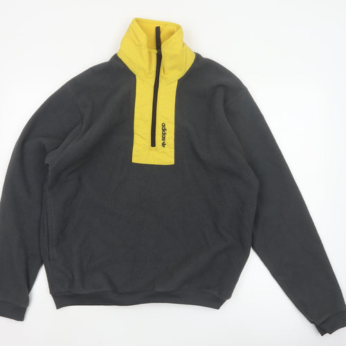 adidas Men's Black Yellow Fleece 1/4 Zip Pullover Sweatshirt S