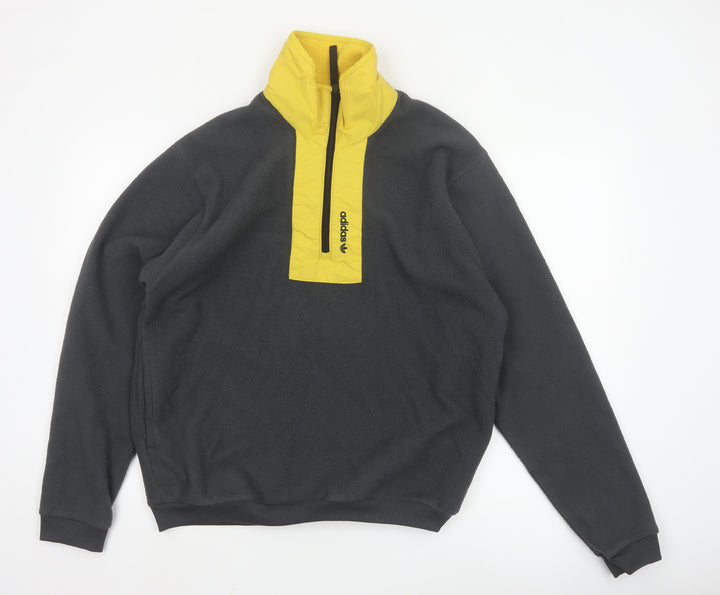 adidas Men's Black Yellow Fleece 1/4 Zip Pullover Sweatshirt S
