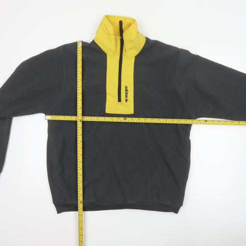 adidas Men's Black Yellow Fleece 1/4 Zip Pullover Sweatshirt S
