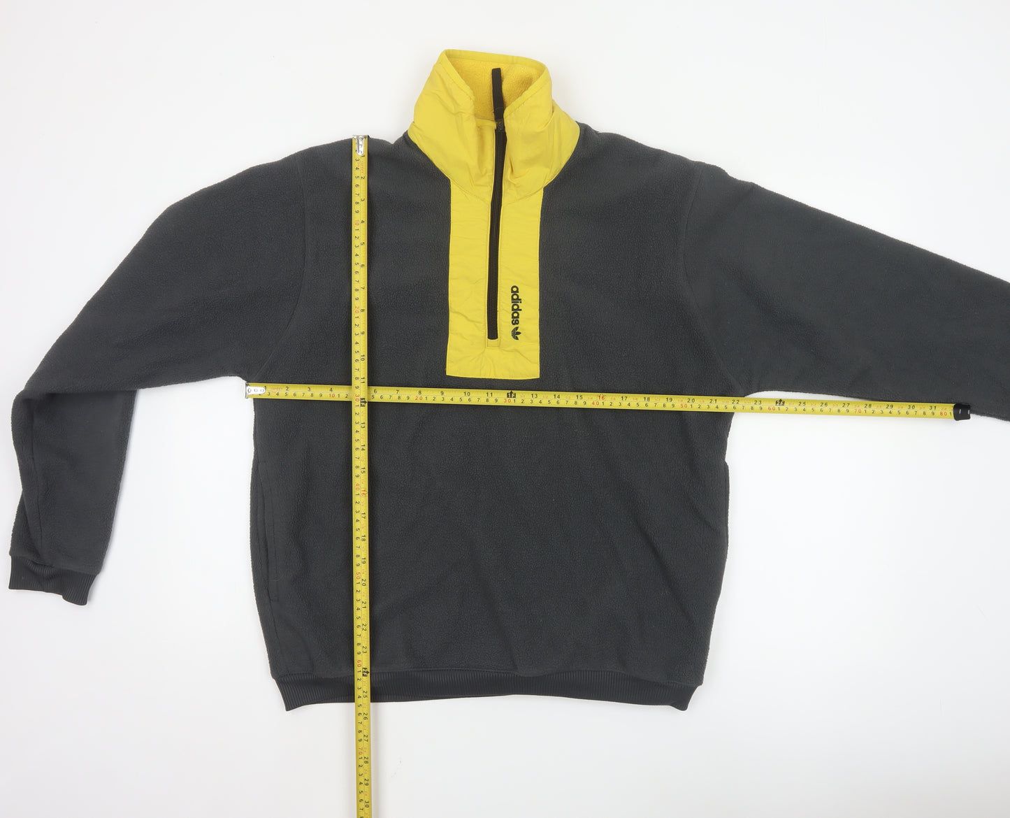 adidas Men's Black Yellow Fleece 1/4 Zip Pullover Sweatshirt S