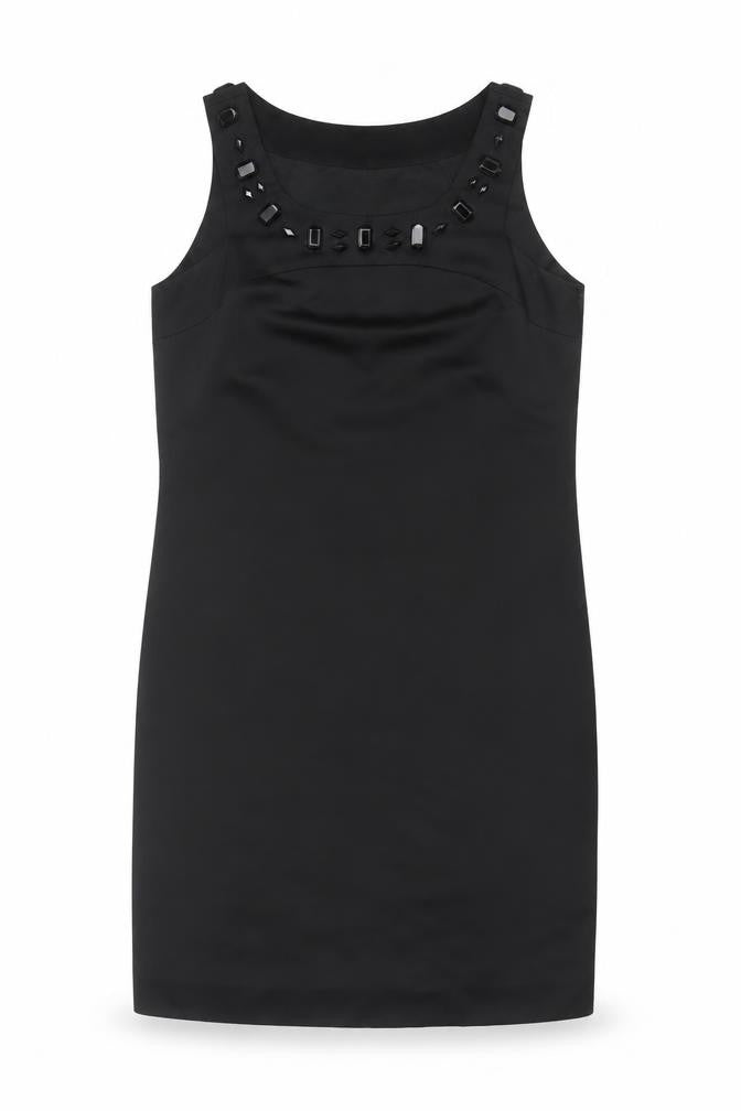 Front view of Mexx Women's Black, size 12, Beaded Sheath Knee Length Dress