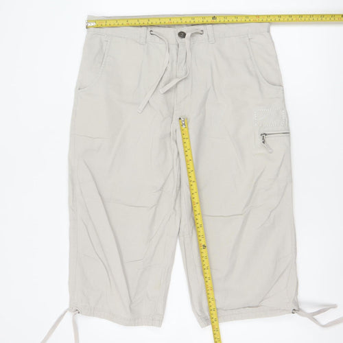 Kangol Women's Beige Linen Cargo Shorts M Lightweight Casual