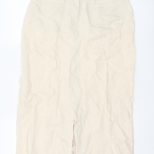 Dash Women Beige Linen Blend Midi Pencil Skirt Size 12