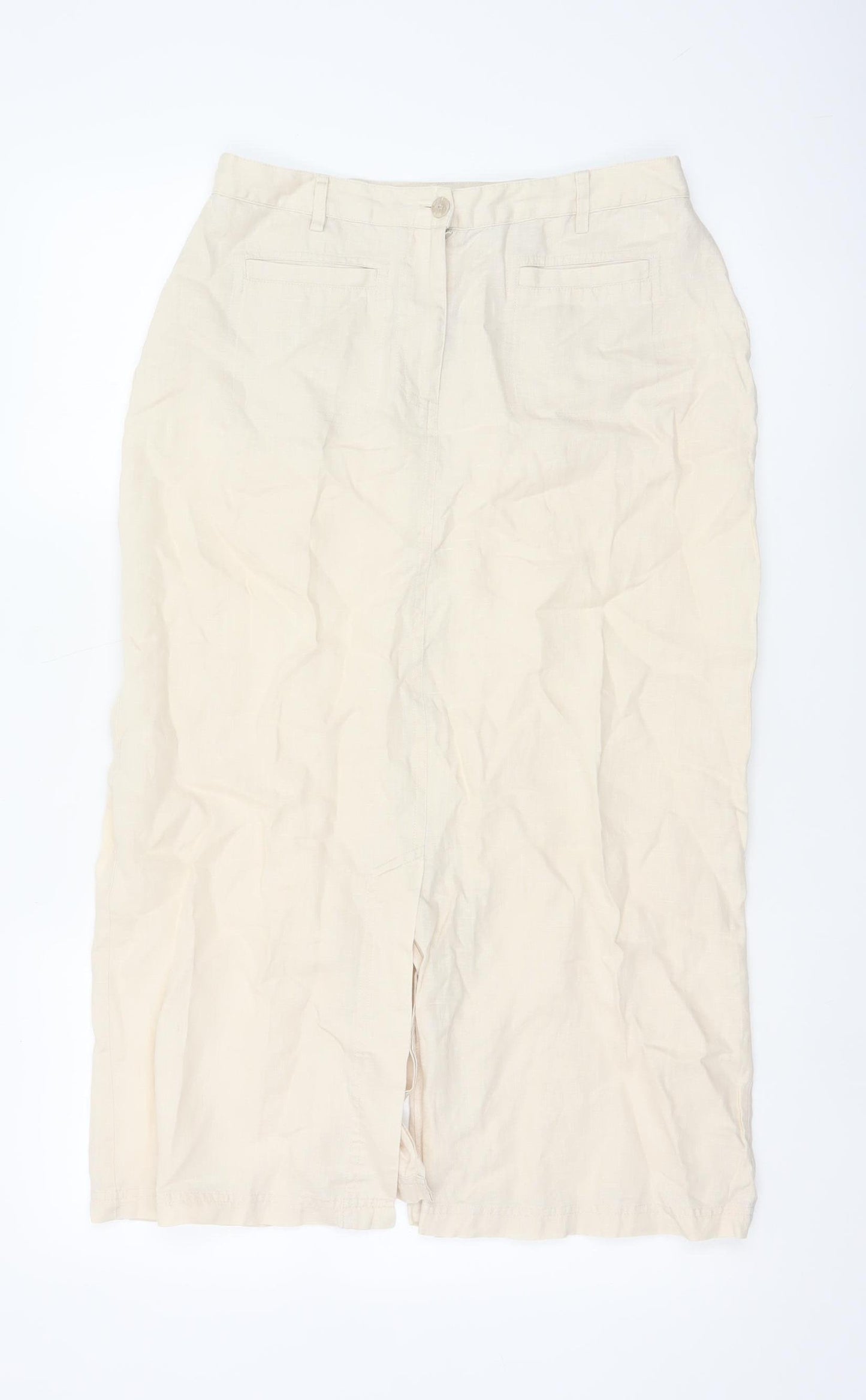 Dash Women Beige Linen Blend Midi Pencil Skirt Size 12