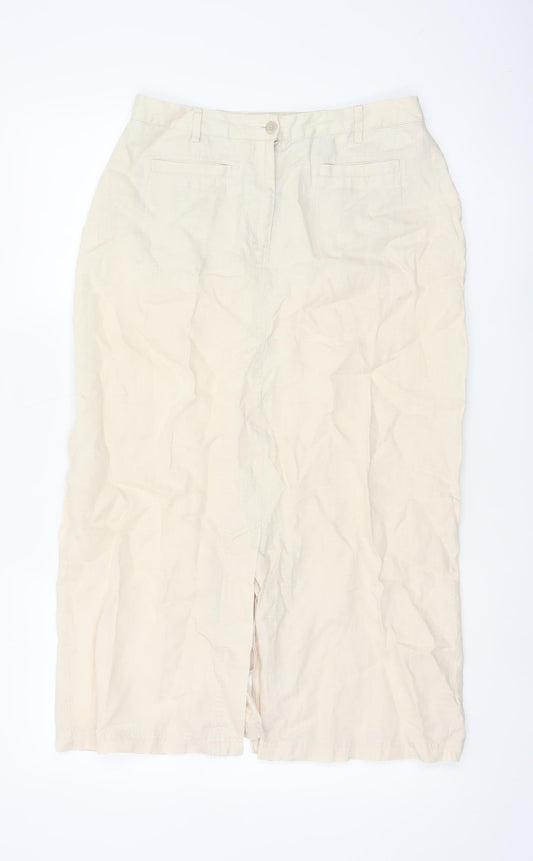 Dash Women Beige Linen Blend Midi Pencil Skirt Size 12