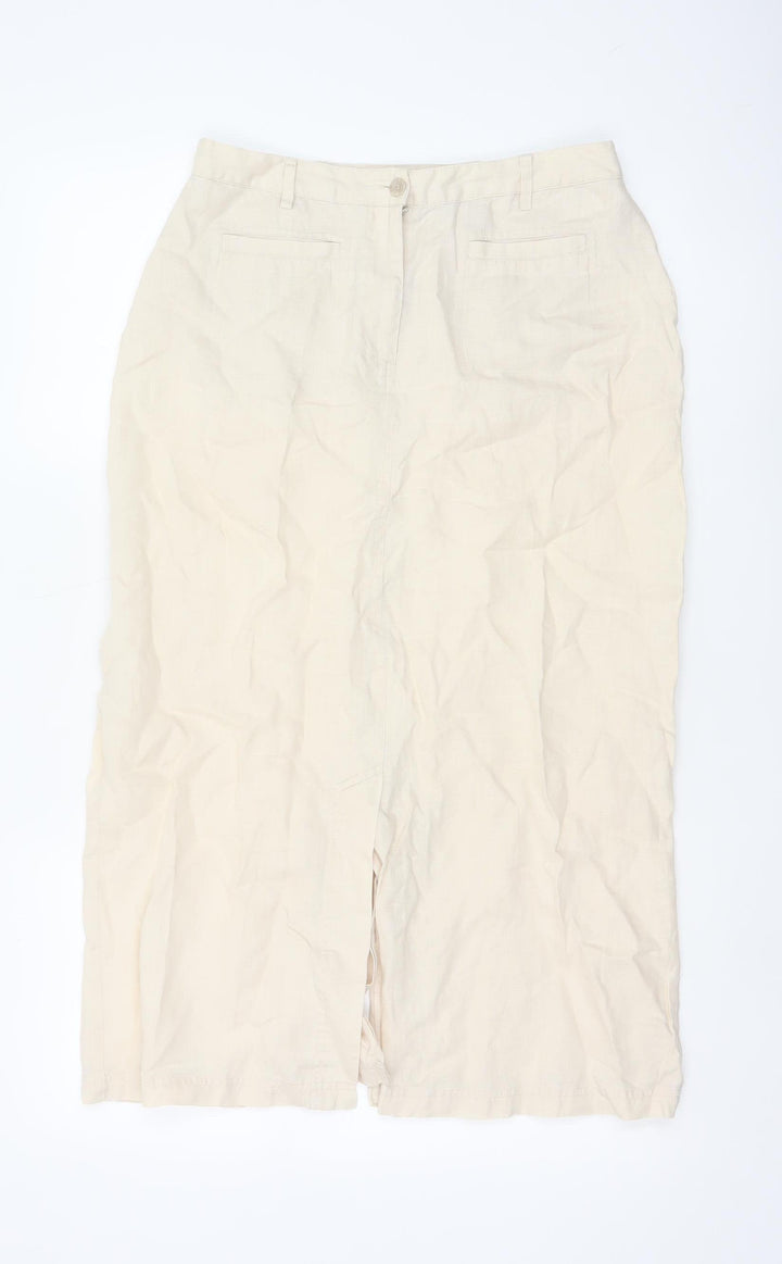 Dash Women Beige Linen Blend Midi Pencil Skirt Size 12
