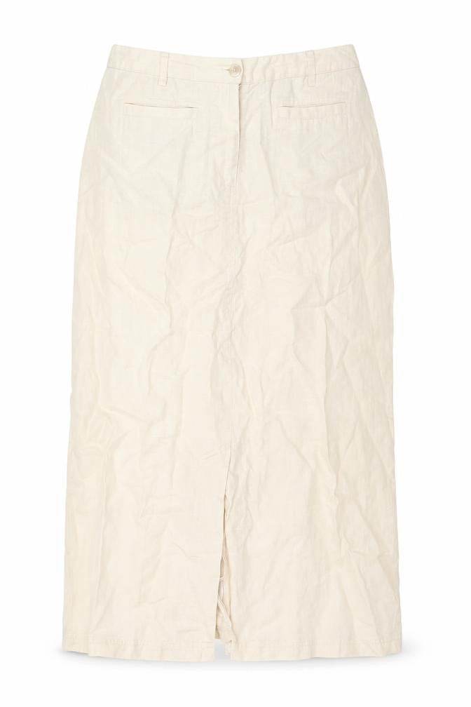 Front view of Dash Women Beige Linen Blend Midi Pencil Skirt, size 12