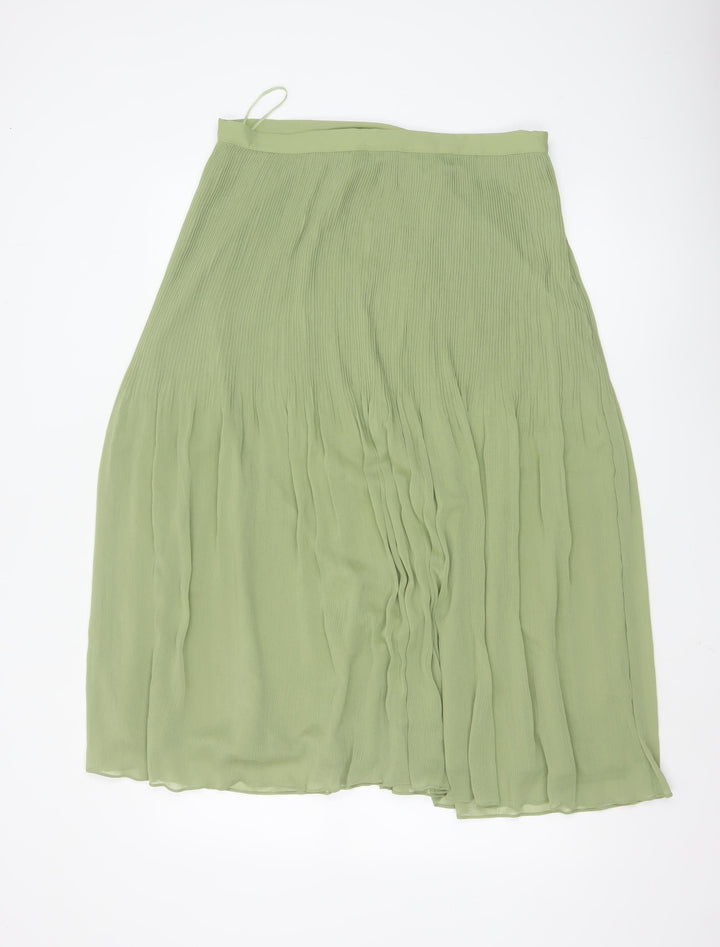 Marks and Spencer Women Green Pleated Midi Skirt Size 14
